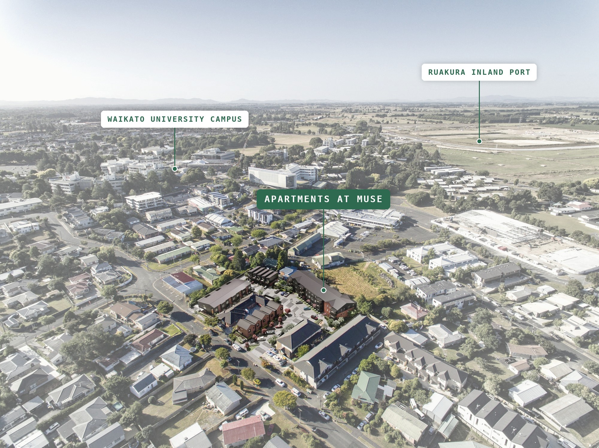 Aerial view of the MUSE location in Hillcrest, Hamilton